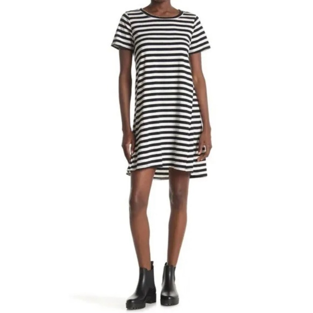 Bobeau Women's Black White Striped Cotton T-shirt Dress Size S NWT 5631‎